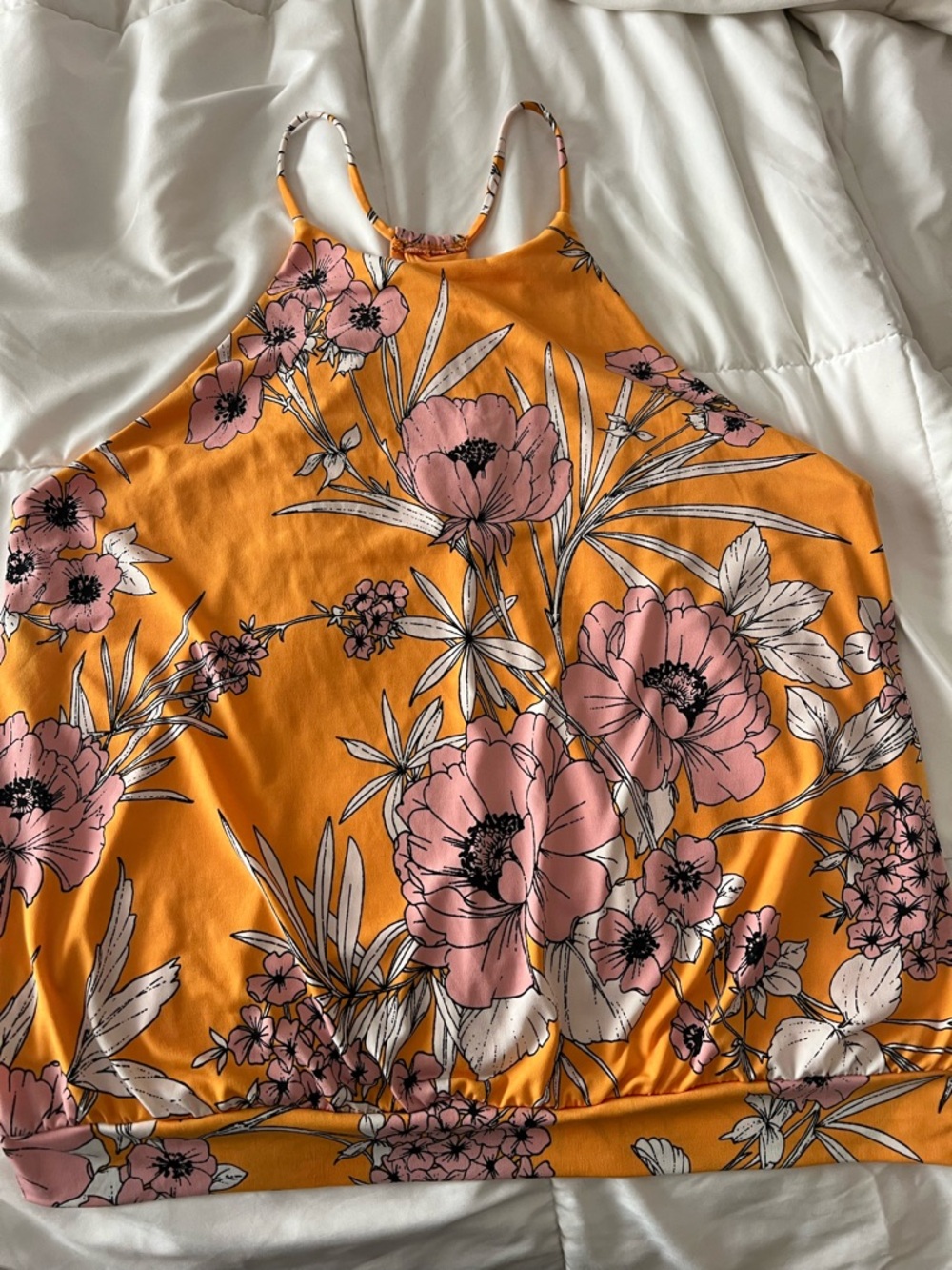 Express tangerine/pink halter top. Size L. Poly/spandex mix. GUC
